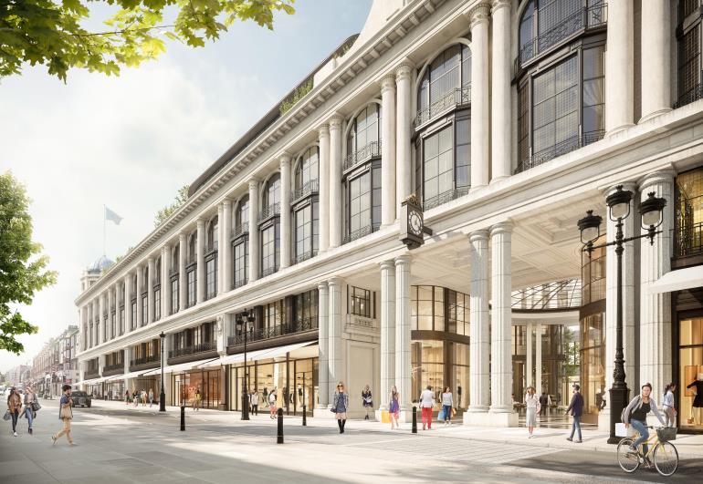 A View of the Restored Grade II Listed Whiteleys Façade Looking South towards Hyde Park