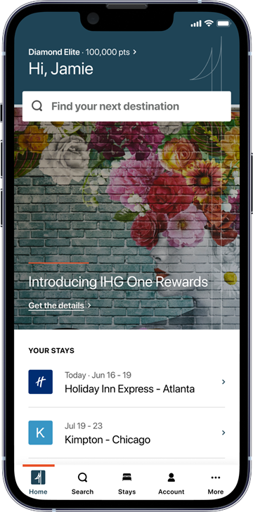 IHG One Rewards app home page 