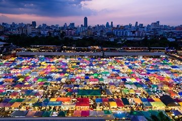 Colorful of canvas tent at The Train Night Market Ratchada in Bangkok, Thailand (Source: Getty Images) 