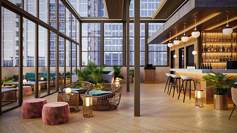 voco Times Square – Broadway’s 2,400 sq ft indoor/outdoor rooftop space, with flexible seating and unobstructed panoramic views of the Midtown Manhattan skyline