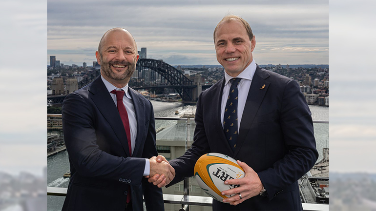 Matt Tripolone, Managing Director, Australasia & Pacific, IHG Hotels & Resorts, with Rugby Australia CEO Phil Waugh, marking the renewal of IHG’s long-standing partnership with Rugby Australia through to 2028.